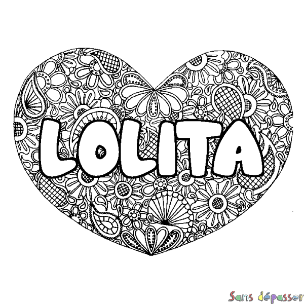 Coloriage prénom LOLITA - d&eacute;cor Mandala coeur