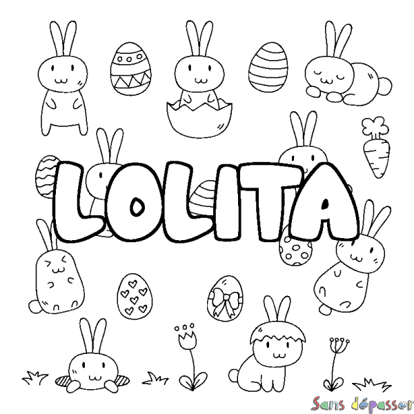 Coloriage prénom LOLITA - d&eacute;cor Paques