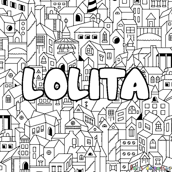 Coloriage prénom LOLITA - d&eacute;cor Ville