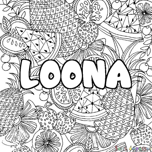 Coloriage prénom LOONA - d&eacute;cor Mandala fruits