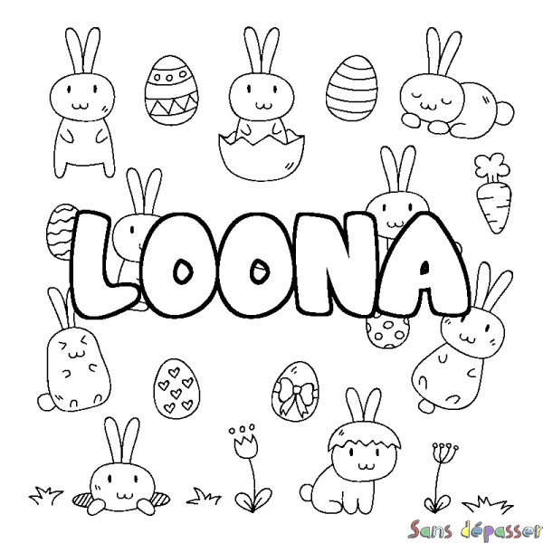 Coloriage prénom LOONA - d&eacute;cor Paques