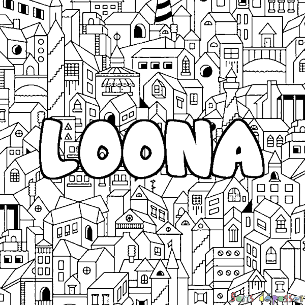 Coloriage prénom LOONA - d&eacute;cor Ville