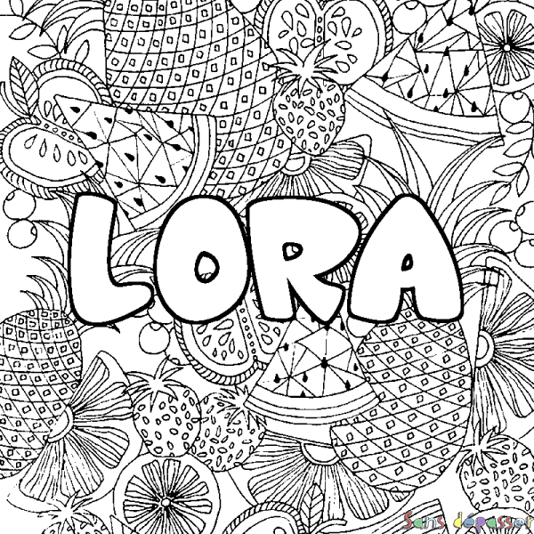 Coloriage prénom LORA - d&eacute;cor Mandala fruits