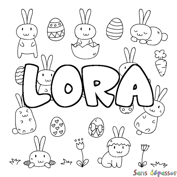 Coloriage prénom LORA - d&eacute;cor Paques