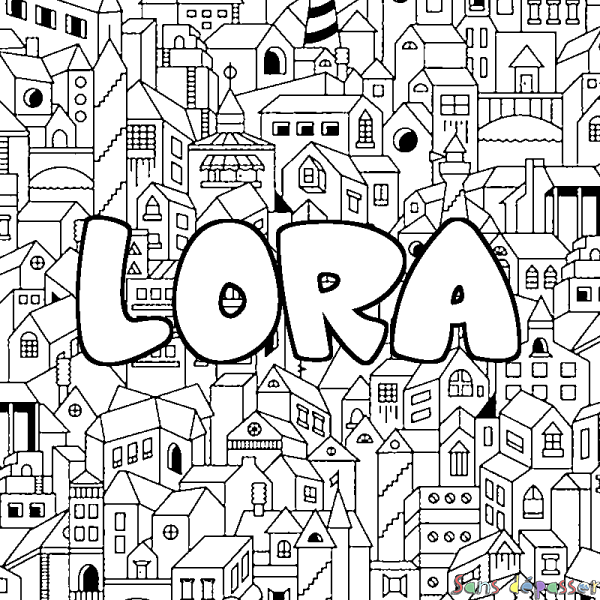 Coloriage prénom LORA - d&eacute;cor Ville