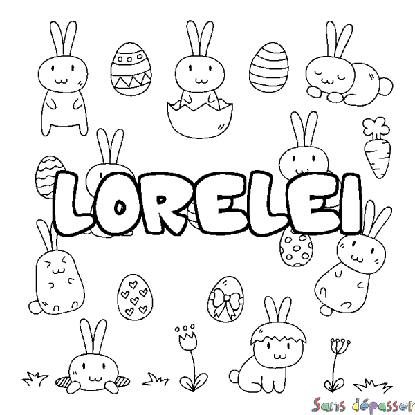 Coloriage prénom LORELEI - d&eacute;cor Paques