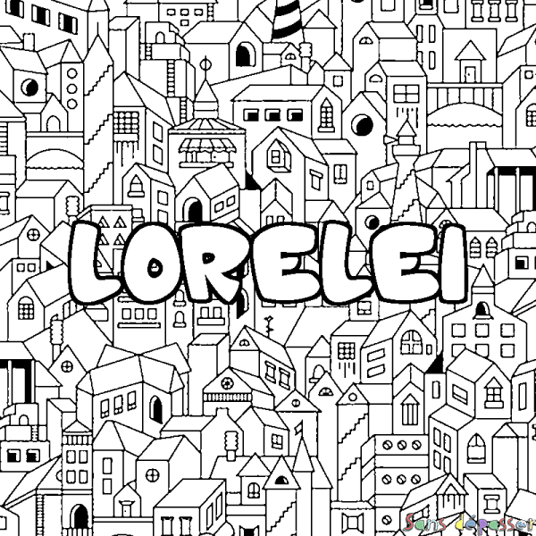 Coloriage prénom LORELEI - d&eacute;cor Ville