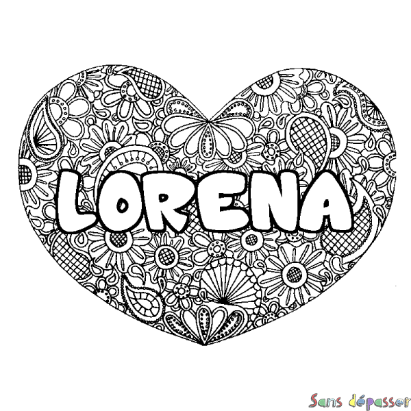 Coloriage prénom LORENA - d&eacute;cor Mandala coeur