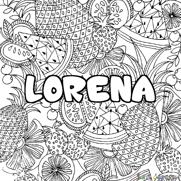 Coloriage prénom LORENA - d&eacute;cor Mandala fruits