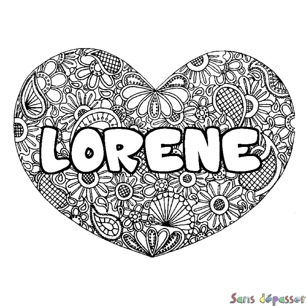 Coloriage prénom LORENE - d&eacute;cor Mandala coeur