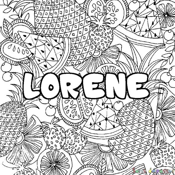 Coloriage prénom LORENE - d&eacute;cor Mandala fruits