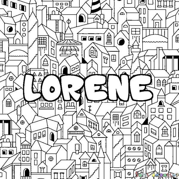 Coloriage prénom LORENE - d&eacute;cor Ville