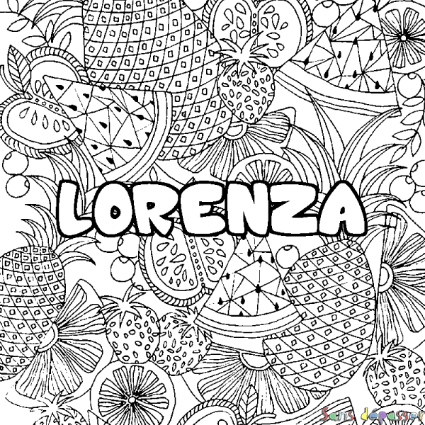 Coloriage prénom LORENZA - d&eacute;cor Mandala fruits