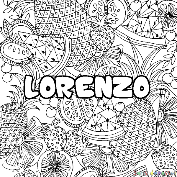 Coloriage prénom LORENZO - d&eacute;cor Mandala fruits