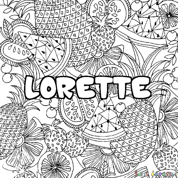 Coloriage prénom LORETTE - d&eacute;cor Mandala fruits