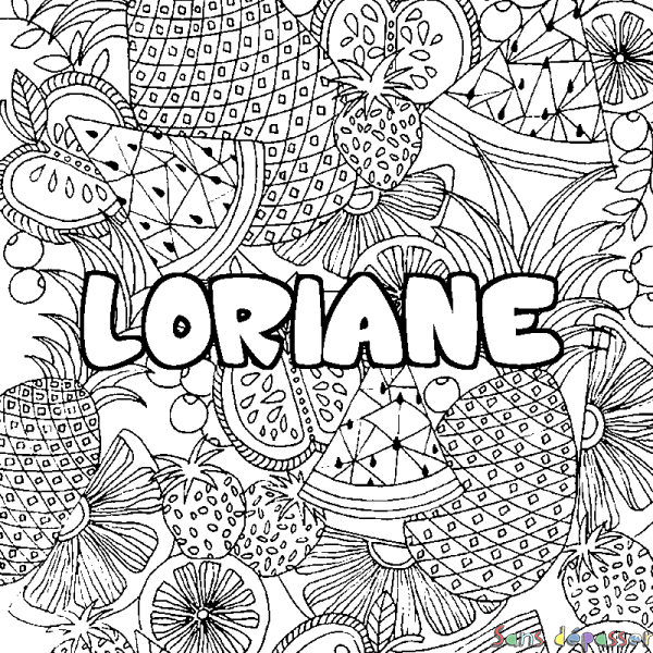 Coloriage prénom LORIANE - d&eacute;cor Mandala fruits