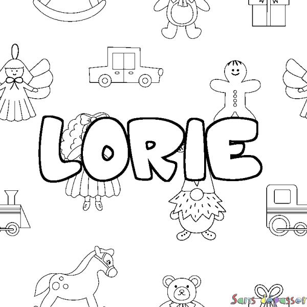 Coloriage prénom LORIE - d&eacute;cor Jouets