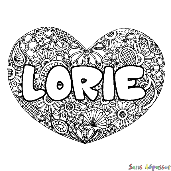 Coloriage prénom LORIE - d&eacute;cor Mandala coeur