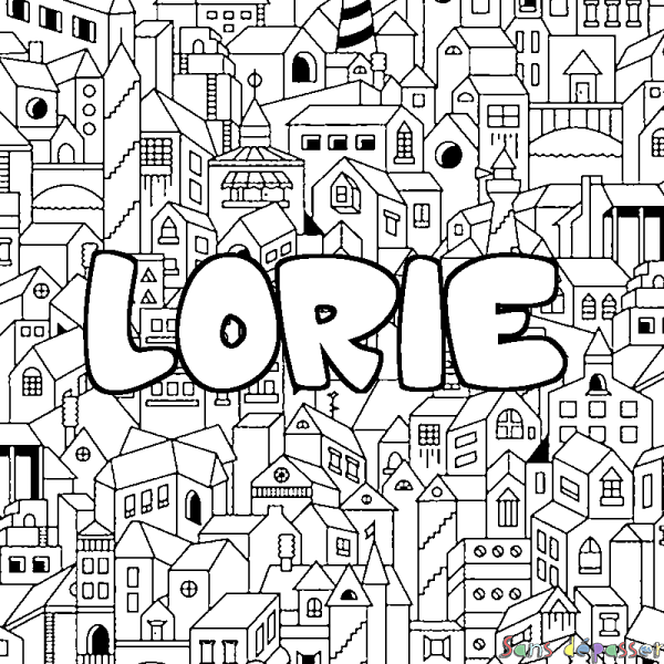 Coloriage prénom LORIE - d&eacute;cor Ville