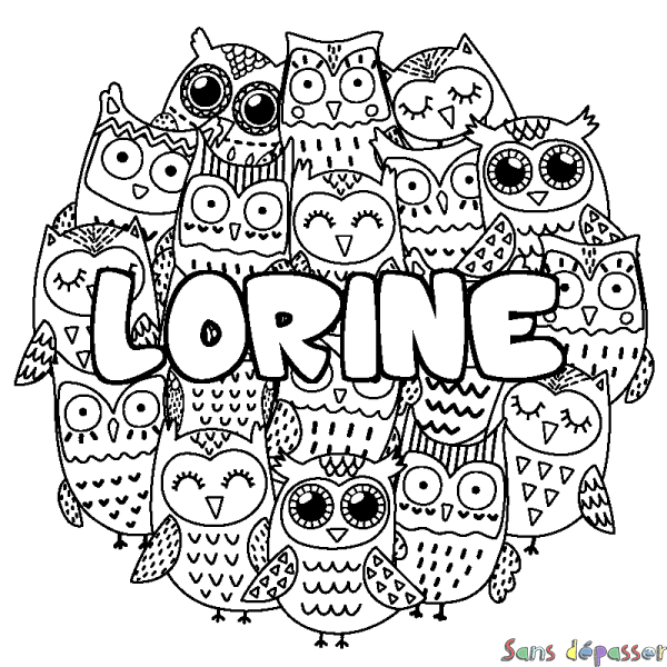 Coloriage prénom LORINE - d&eacute;cor Chouettes