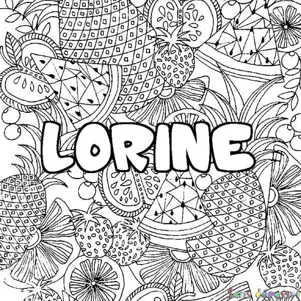 Coloriage prénom LORINE - d&eacute;cor Mandala fruits