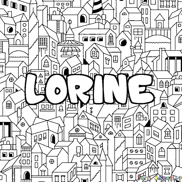 Coloriage prénom LORINE - d&eacute;cor Ville