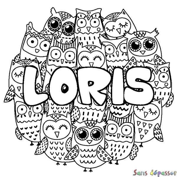 Coloriage prénom LORIS - d&eacute;cor Chouettes