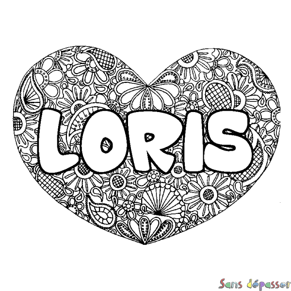 Coloriage prénom LORIS - d&eacute;cor Mandala coeur