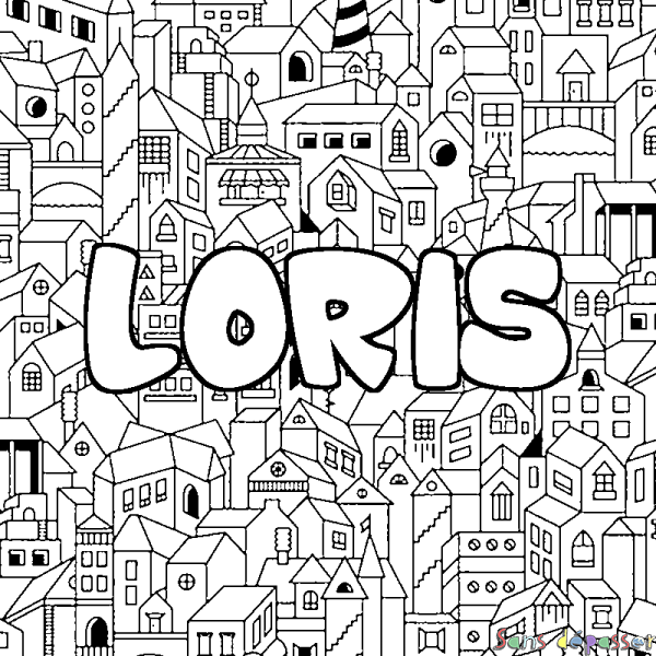 Coloriage prénom LORIS - d&eacute;cor Ville