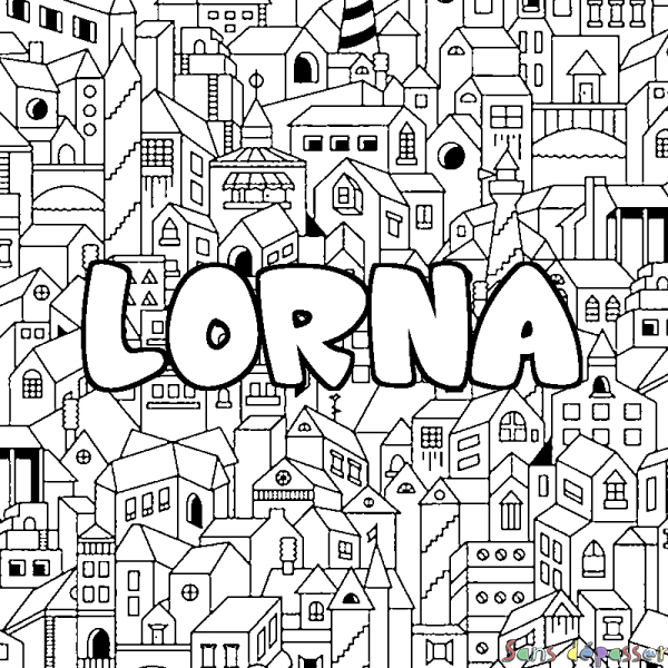 Coloriage prénom LORNA - d&eacute;cor Ville