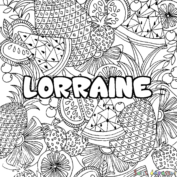 Coloriage prénom LORRAINE - d&eacute;cor Mandala fruits