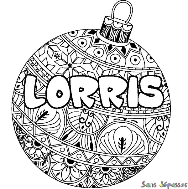 Coloriage prénom LORRIS - d&eacute;cor Boule de No&euml;l