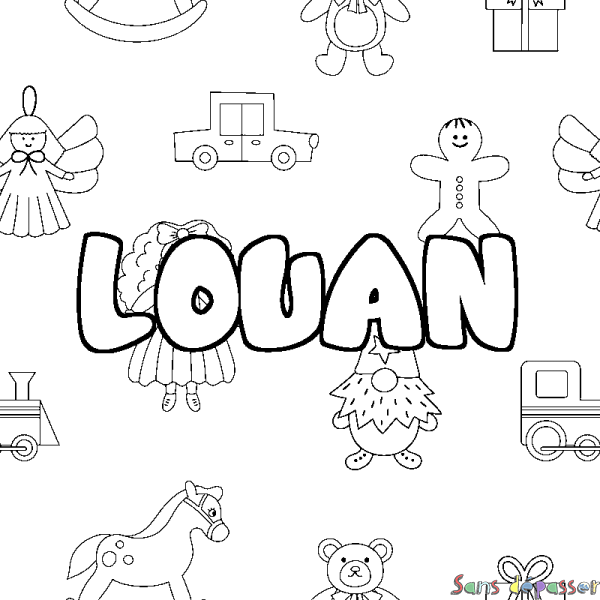 Coloriage prénom LOUAN - d&eacute;cor Jouets