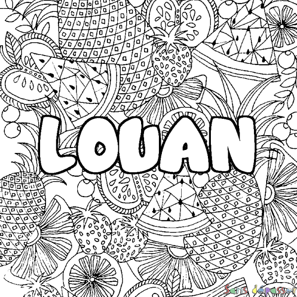 Coloriage prénom LOUAN - d&eacute;cor Mandala fruits