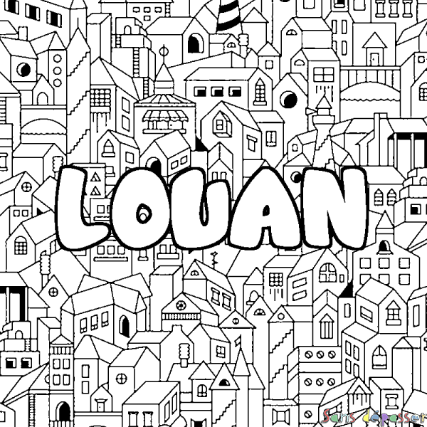 Coloriage prénom LOUAN - d&eacute;cor Ville