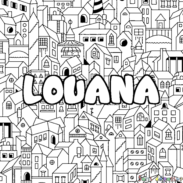 Coloriage prénom LOUANA - d&eacute;cor Ville