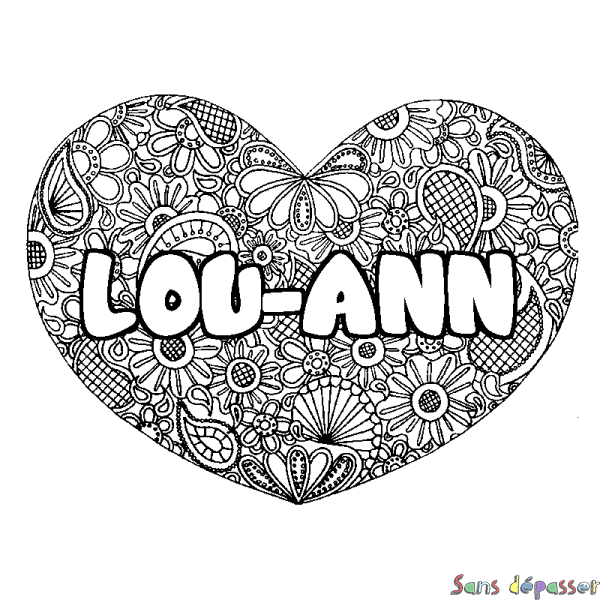 Coloriage prénom LOU-ANN - d&eacute;cor Mandala coeur