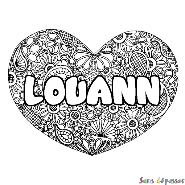 Coloriage prénom LOUANN - d&eacute;cor Mandala coeur