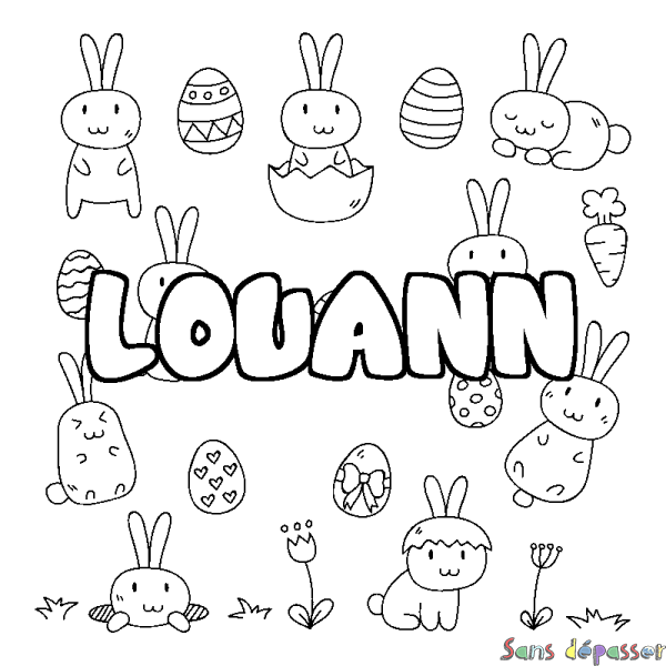 Coloriage prénom LOUANN - d&eacute;cor Paques