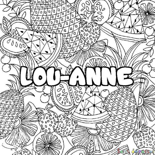 Coloriage prénom LOU-ANNE - d&eacute;cor Mandala fruits