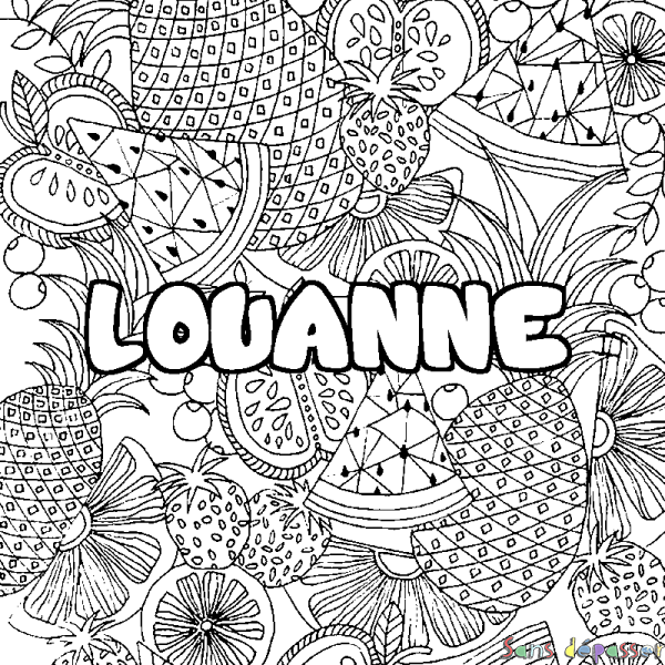 Coloriage prénom LOUANNE - d&eacute;cor Mandala fruits