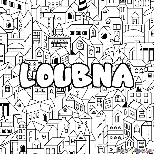 Coloriage prénom LOUBNA - d&eacute;cor Ville