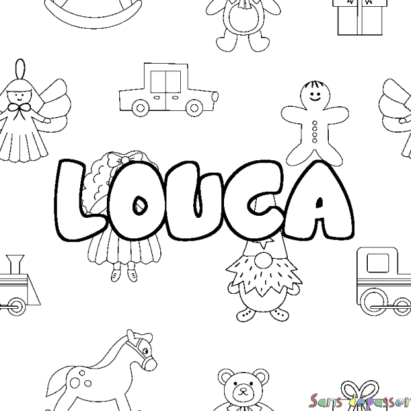 Coloriage prénom LOUCA - d&eacute;cor Jouets