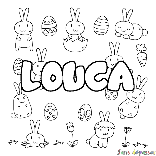 Coloriage prénom LOUCA - d&eacute;cor Paques