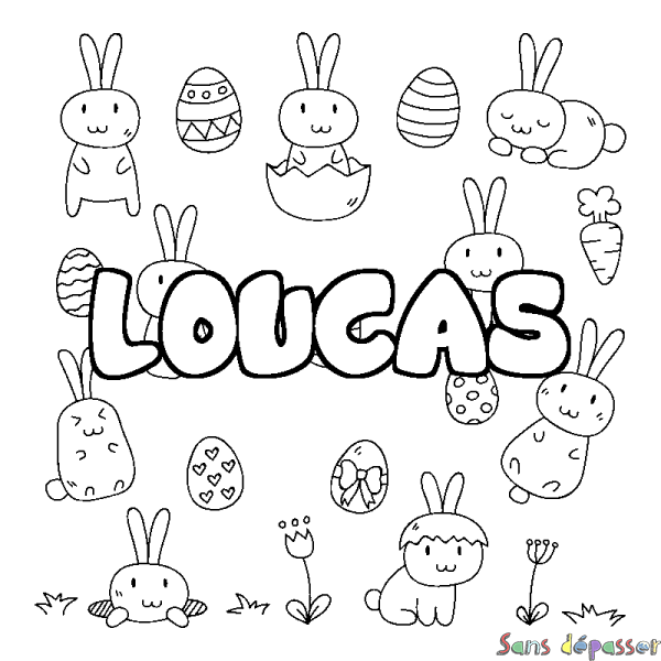 Coloriage prénom LOUCAS - d&eacute;cor Paques