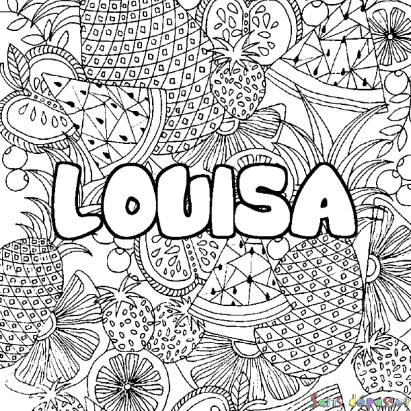 Coloriage prénom LOUISA - d&eacute;cor Mandala fruits