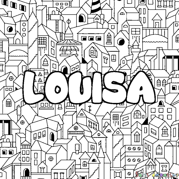 Coloriage prénom LOUISA - d&eacute;cor Ville