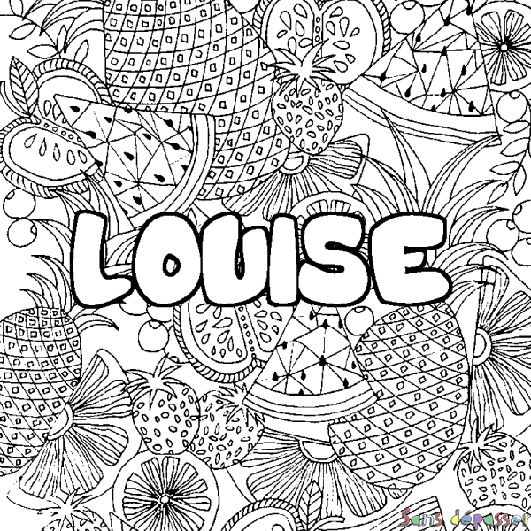 Coloriage prénom LOUISE - d&eacute;cor Mandala fruits