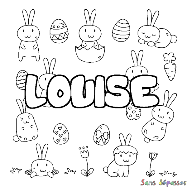 Coloriage prénom LOUISE - d&eacute;cor Paques