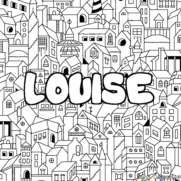 Coloriage prénom LOUISE - d&eacute;cor Ville